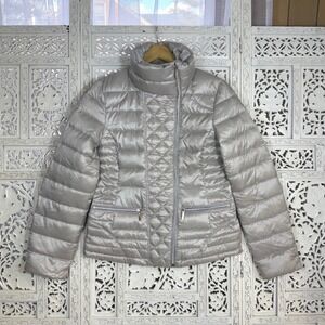 Laundry Shelli Secal Silver Gray Quilted‎ Down Feather Puffer Jacket Sz Small